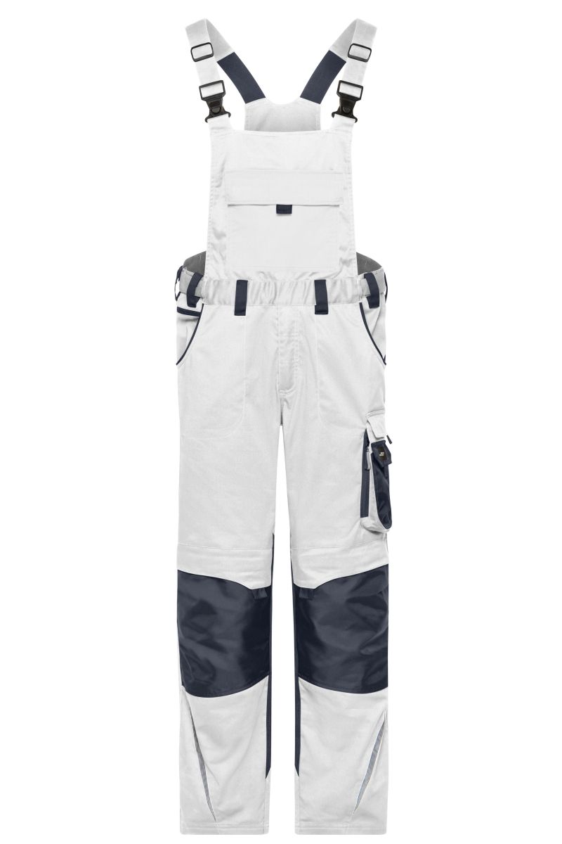 JN1833 Workwear Hose with Bib - STRONG - in White / Carbon, Größe 94 von James & Nicholson