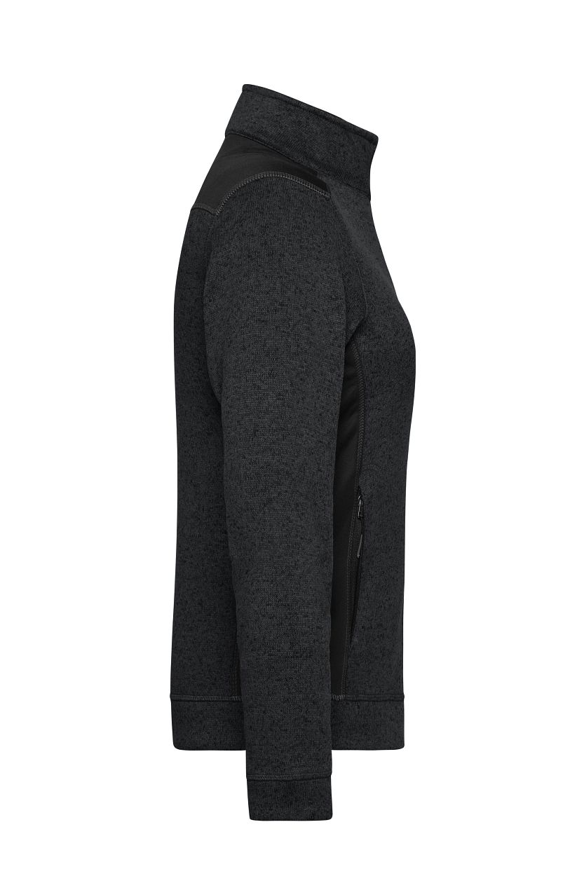 Ladies' Knitted Workwear Fleece Jacket - STRONG - "JN861" in Black/Black, Größe 4XL - Daiber