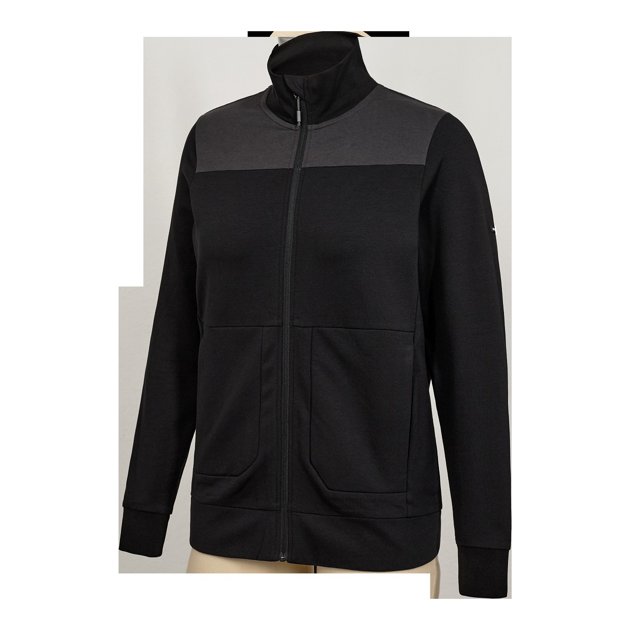 ENGEL Entire Damen Sweatcardigan mit Kragen in Schwarz/Anthrazit Grau, Größe XS