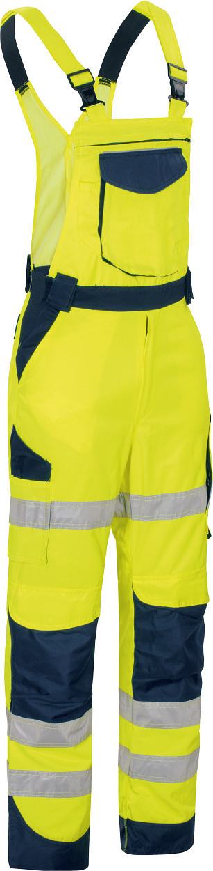 Warnschutz-Kontrast-Latzhose leuchtgelb-marine in Gr. 98 von Vizwell
