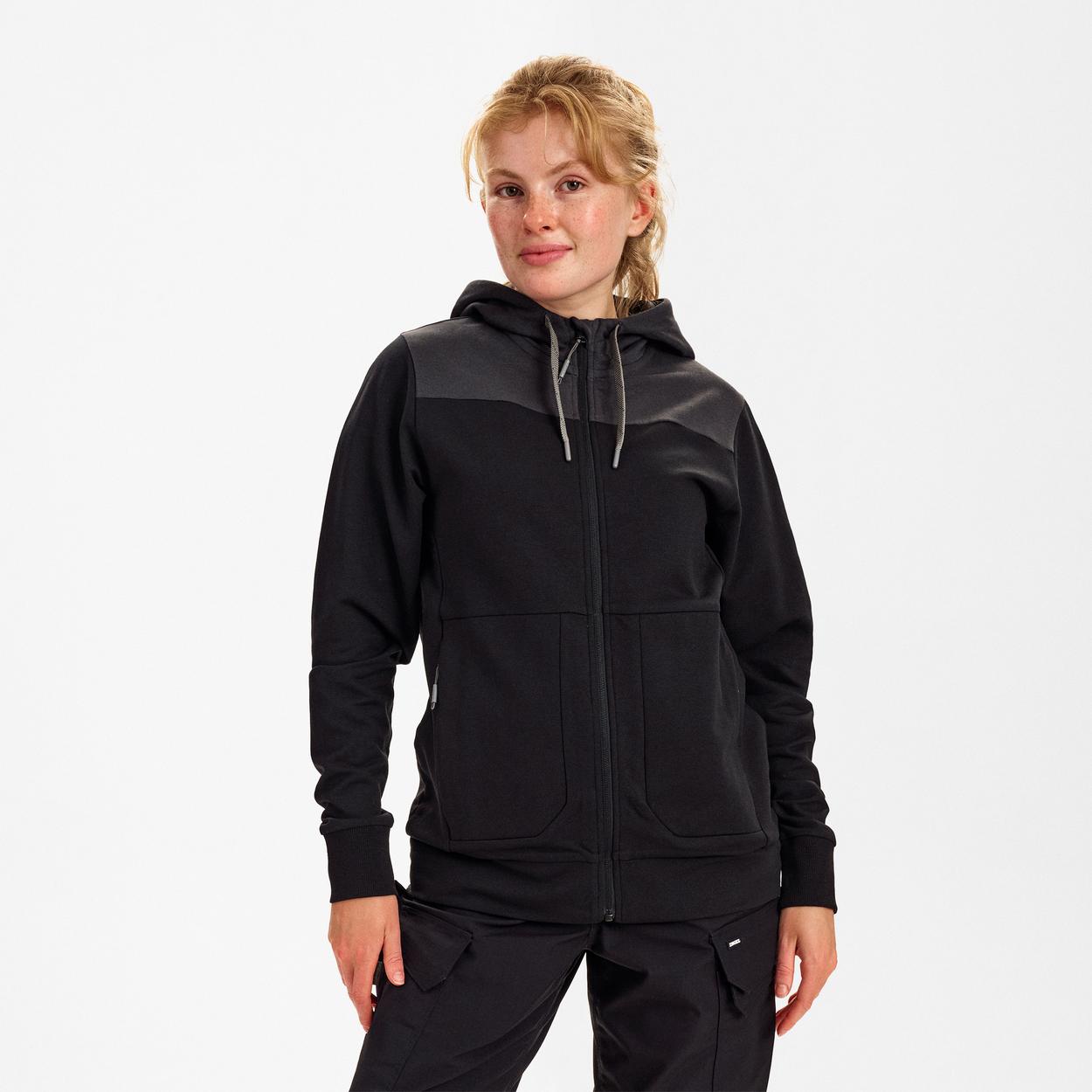ENGEL Entire Damen Sweatcardigan mit Kapuze in Schwarz/Anthrazit Grau, Größe XS
