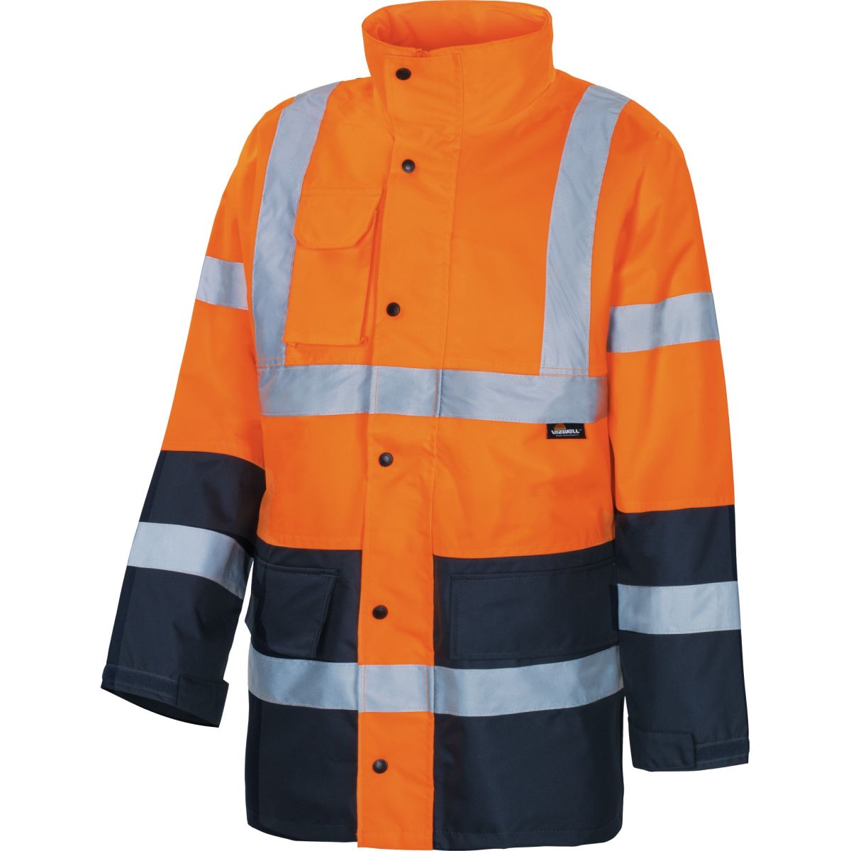 Warnschutz-Kontrast-Regenjacke leuchtorange-marine von Vizwell