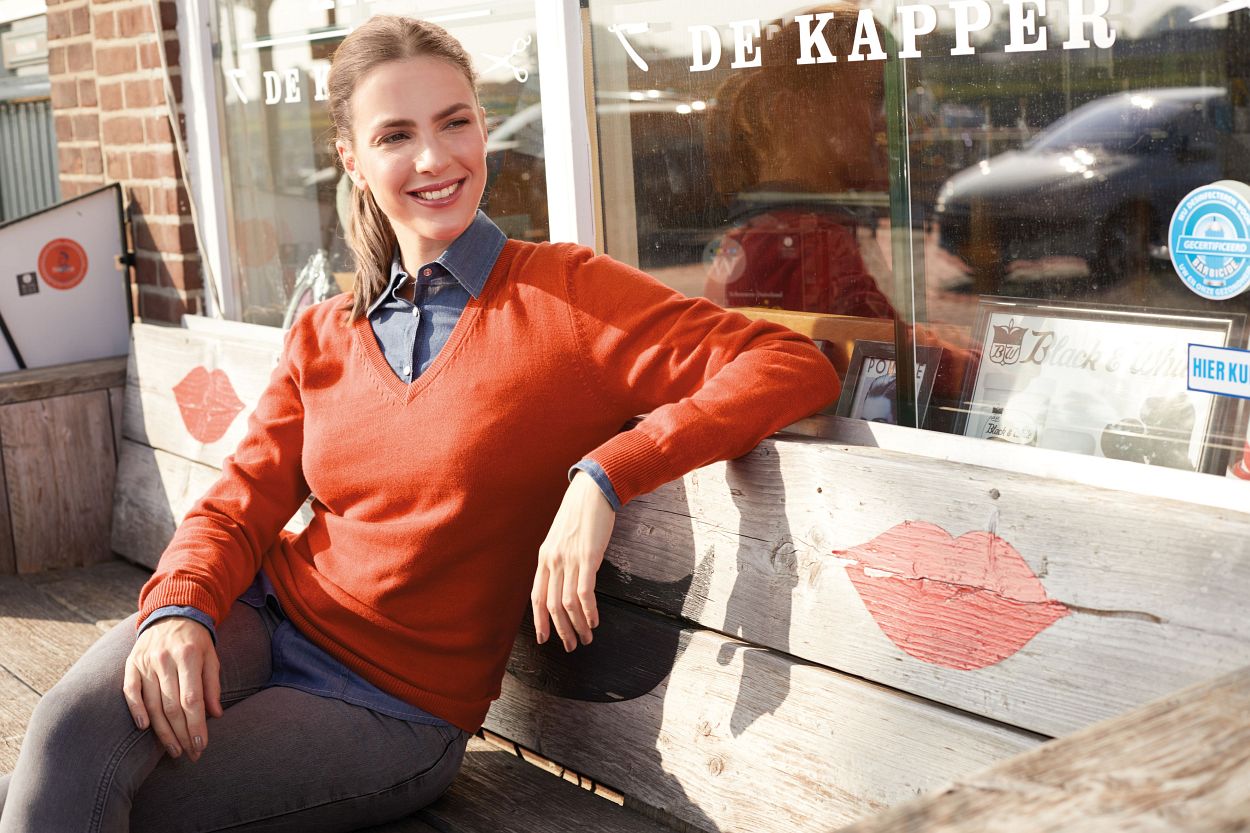 Ladies' V-Neck Pullover "JN658" in Royal, Größe 2XL - Daiber