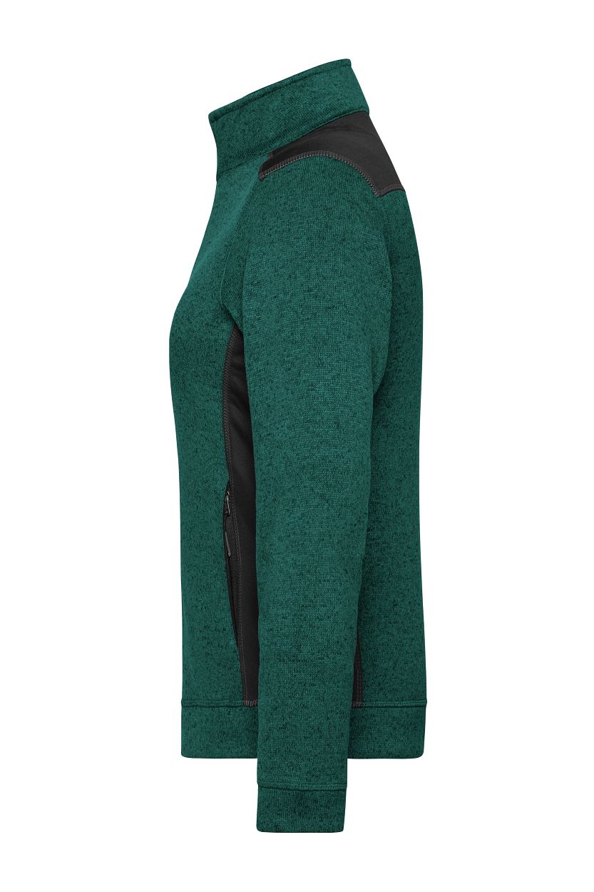 Ladies' Knitted Workwear Fleece Jacket - STRONG - "JN861" in Dark-Green-Melange/Black, Größe 4XL - Daiber