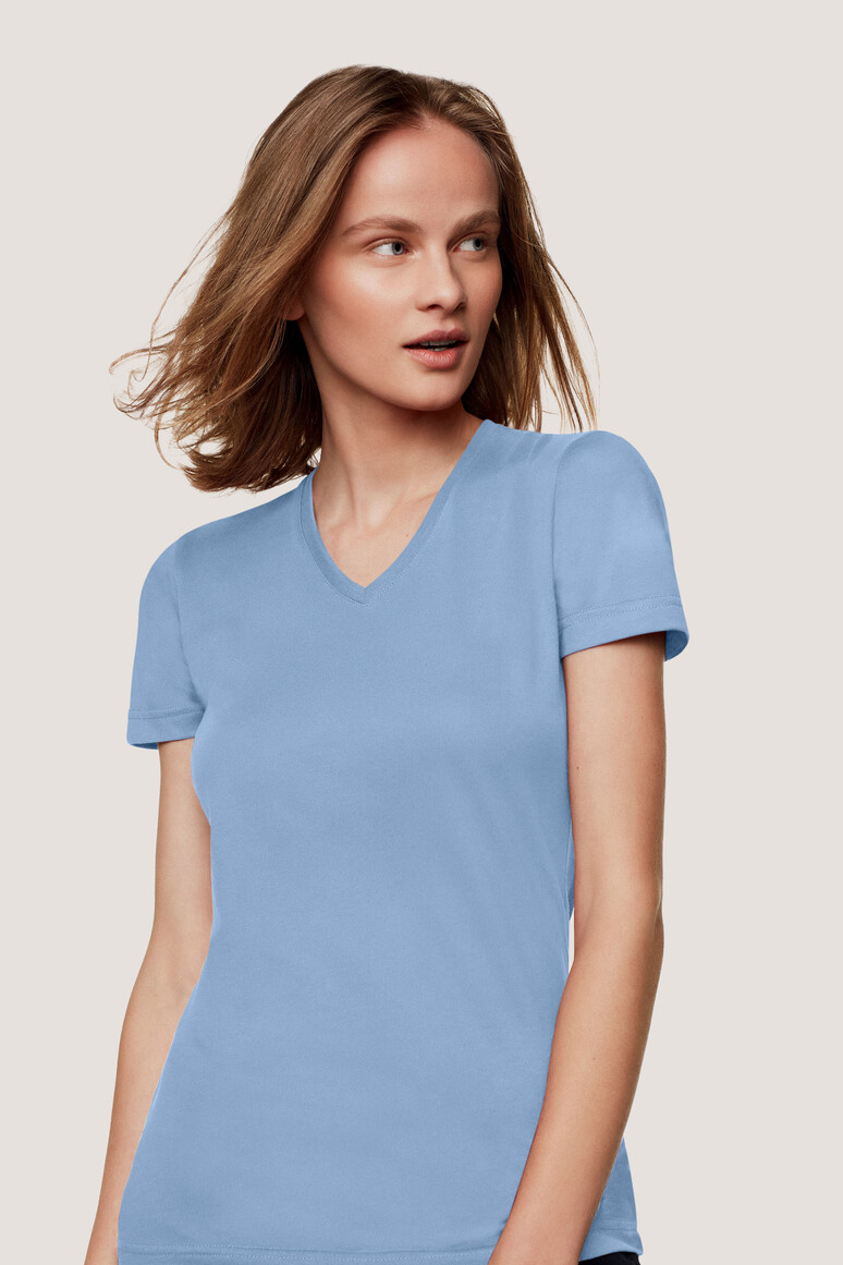 HAKRO 181 Damen V-Shirt MIKRALINAR® in eisblau, Größe M