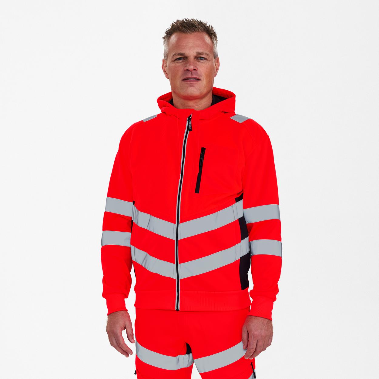 ENGEL Safety Sweatcardigan in Rot/Schwarz, Größe XS