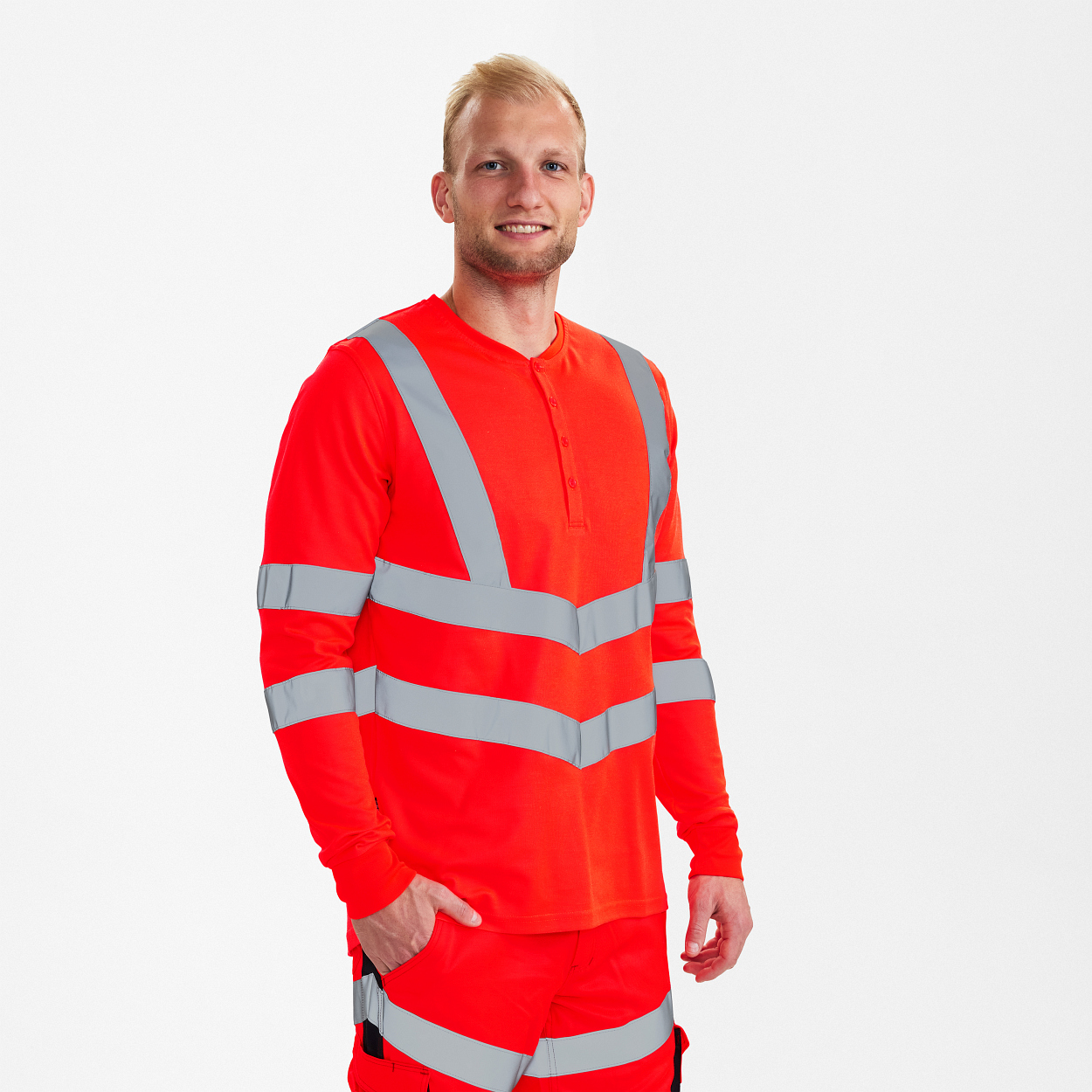 ENGEL Safety Grandad langarm-Shirt in Rot, Größe XS