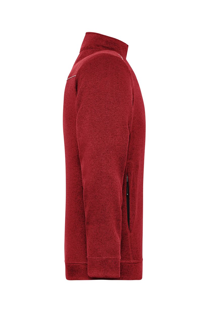 Men's Knitted Workwear Fleece Jacket - SOLID - "JN898" in Red-Melange/Black, Größe 6XL - Daiber