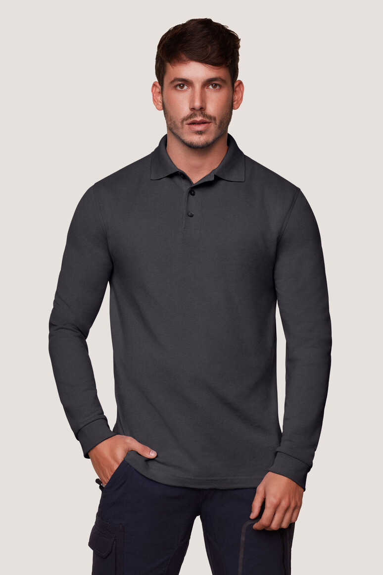 HAKRO 815 Longsleeve-Poloshirt MIKRALINAR® in karbongrau, Größe M