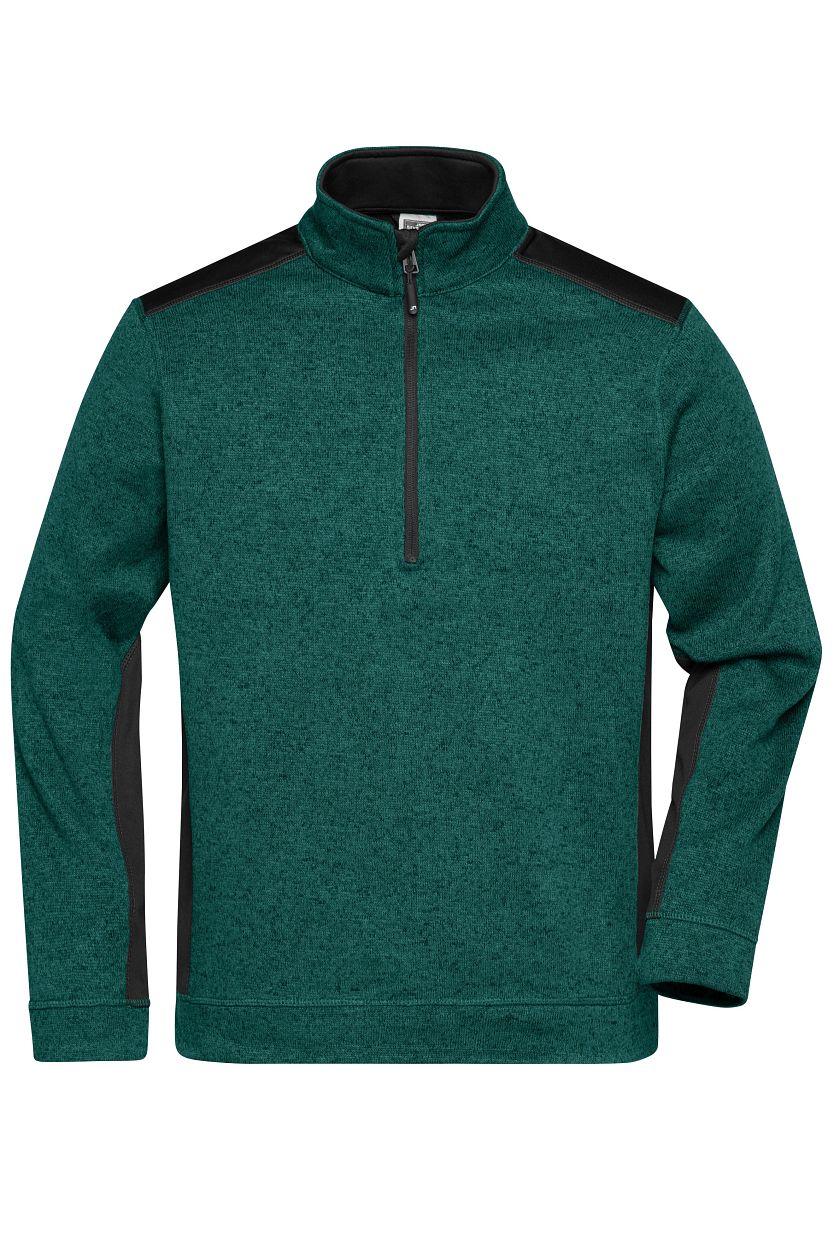 Men's Knitted Workwear Fleece Half-Zip - STRONG - "JN864" in Dark-Green-Melange/Black, Größe 6XL - Daiber