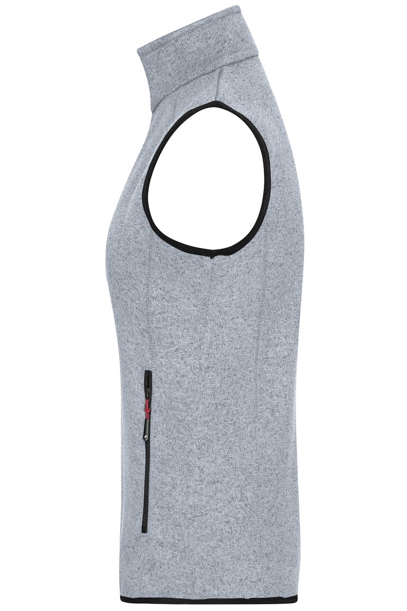 Men's Knitted Fleece Vest "JN774" in Light-Grey-Melange/Red, Größe 3XL - Daiber