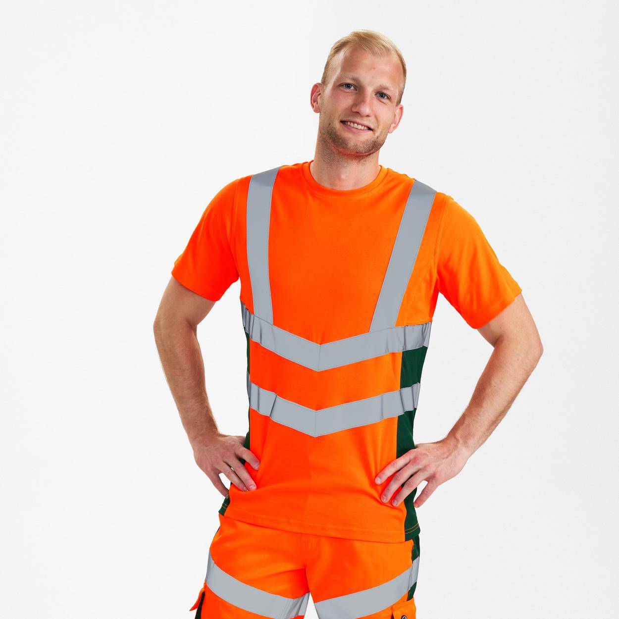 ENGEL Safety T-Shirt in Orange/Grün, Größe XS