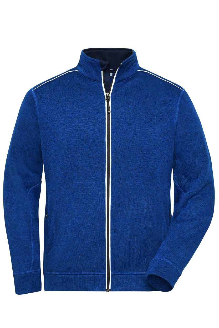 Men's Knitted Workwear Fleece Jacket - SOLID - "JN898" in Dark-Royal-Melange/Navy, Größe 6XL - Daiber
