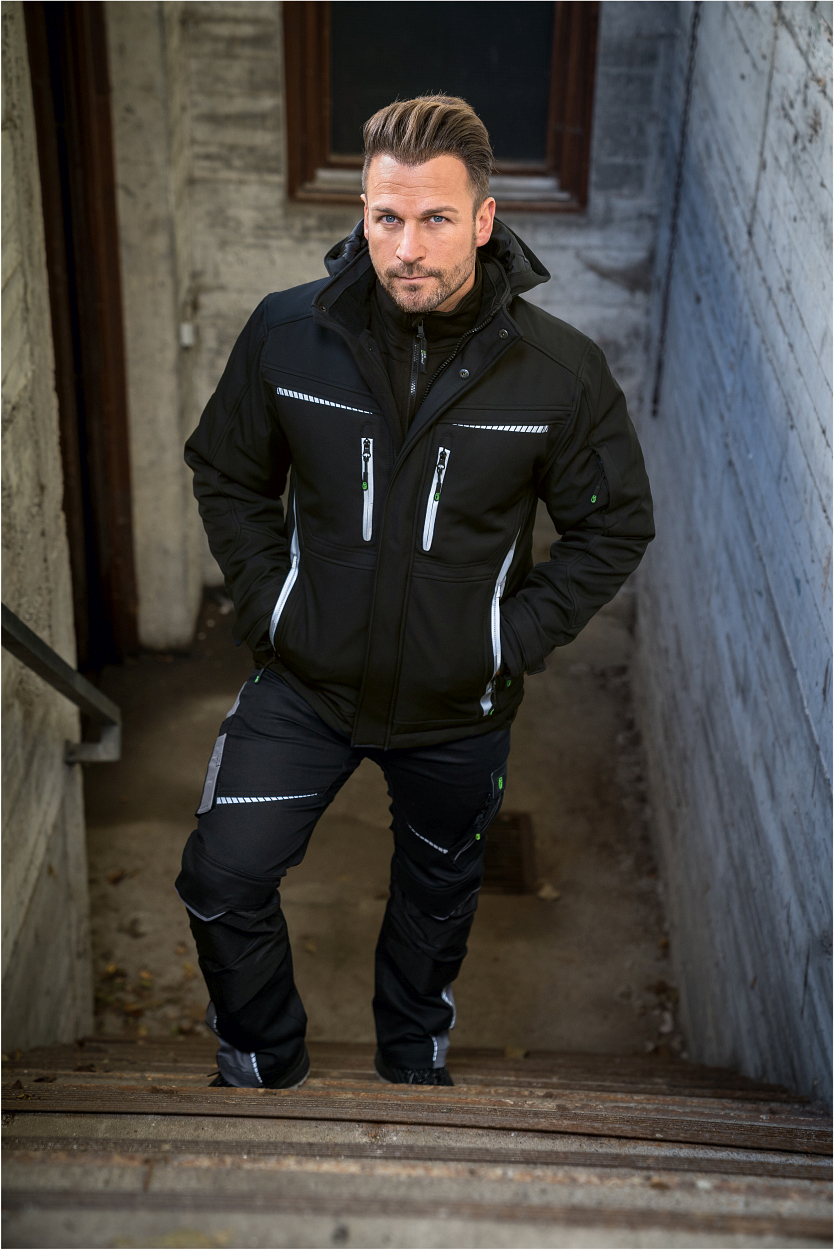 Winter-Softshelljacke Flex Line Schwarz FLEXI, Gr. 3XL von Leibwächter Bundhose Flex Line in Schwarz-Grau, Gr. 98 von Leibwächter