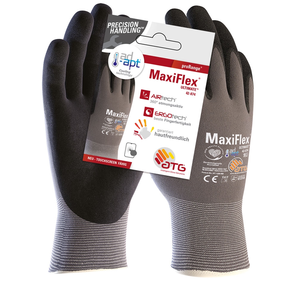 MaxiFlex® Ultimate™ AD-APT® Nylon-Strickhandschuhe (42-874 HCT), SB-Verpackung in Grau, Größe 6