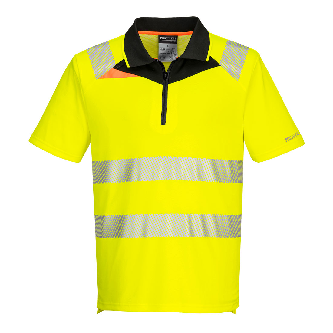 DX4 Warnschutz Polo Shirt mit Reißverschluss kurzarm DX412 in Gelb / Schwarz, Größe M von Portwest
