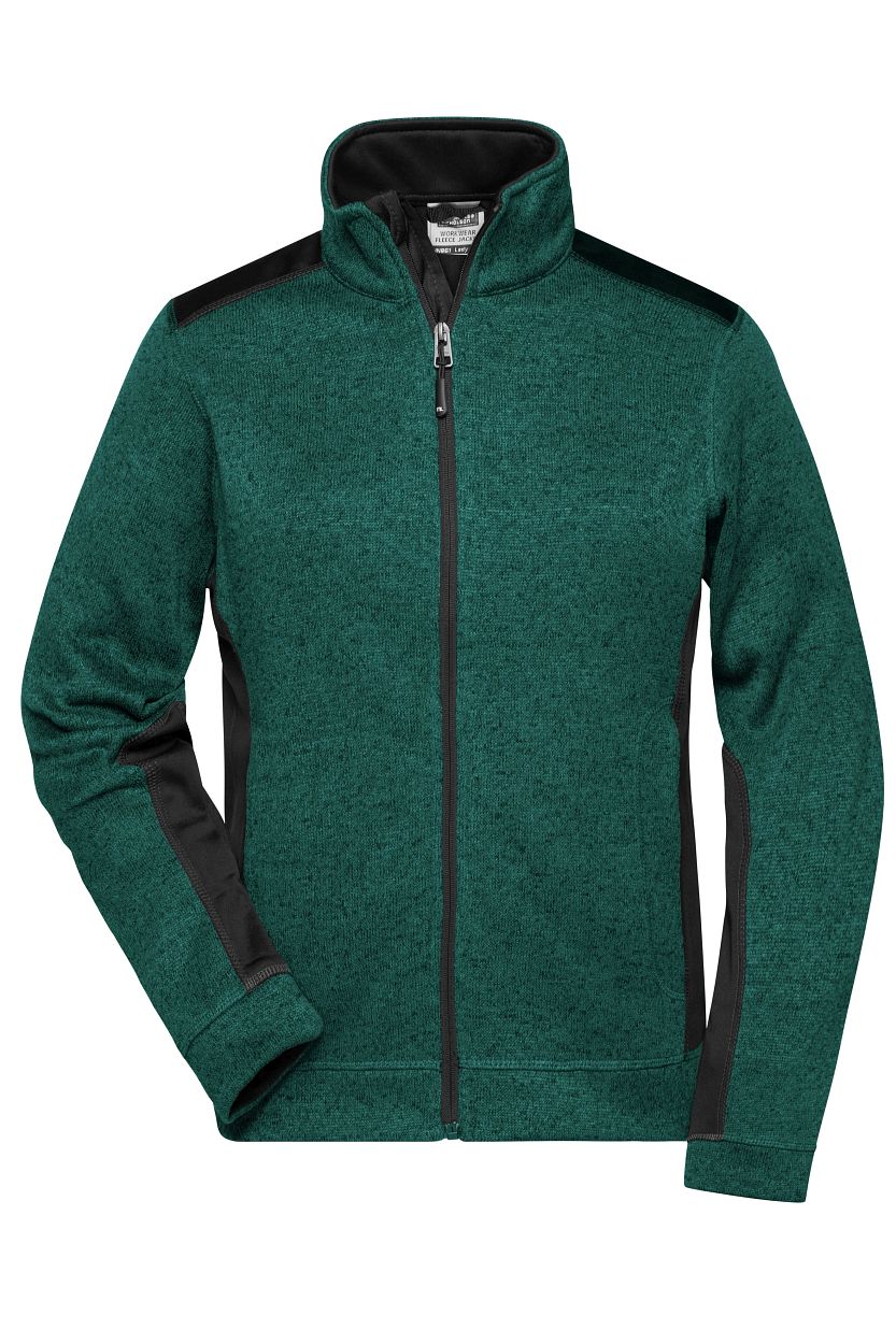 Ladies' Knitted Workwear Fleece Jacket - STRONG - "JN861" in Dark-Green-Melange/Black, Größe 4XL - Daiber