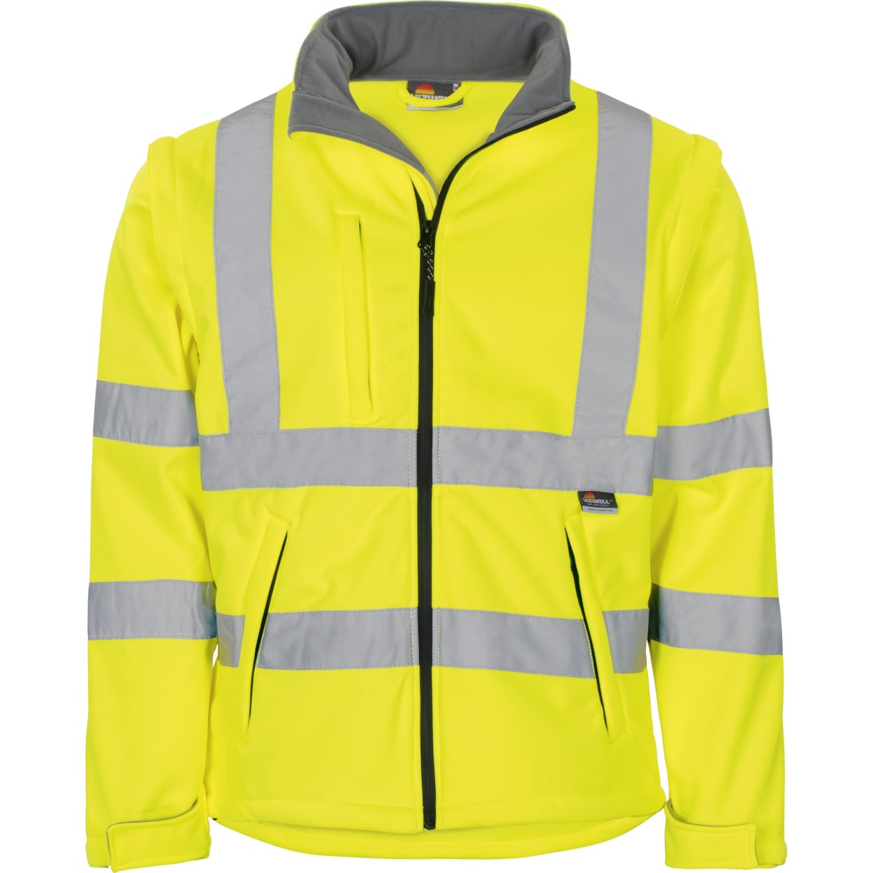 Vizwell Warnschutz-Softshelljacke 2 in 1 VW176 in Leuchtgelb – Vorderansicht