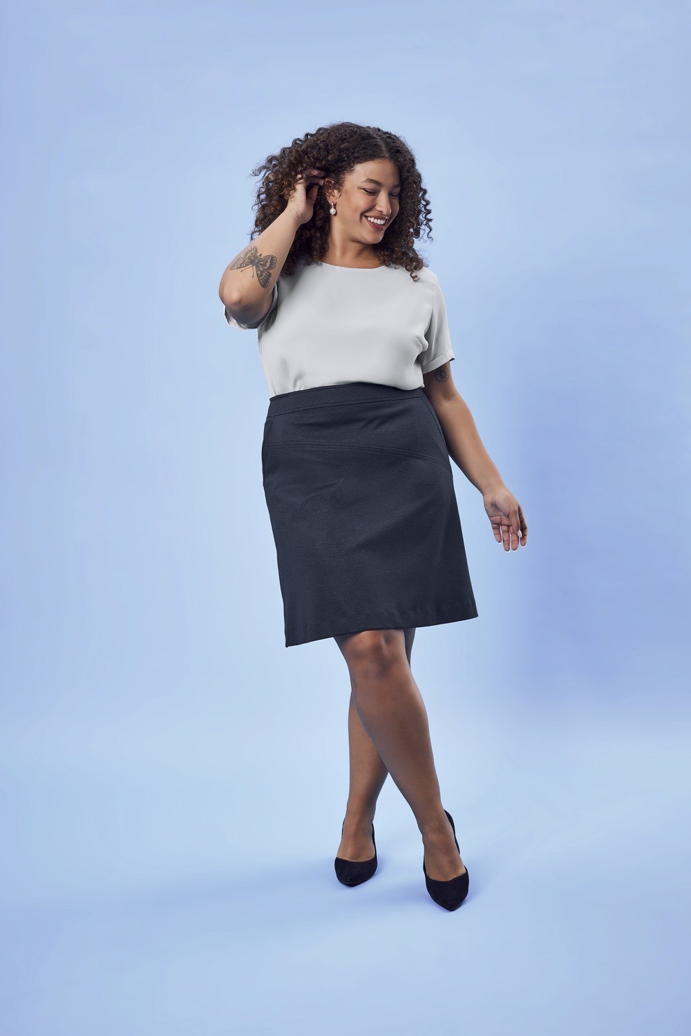 Greiff Damen-Jerseyrock RF Casual in Blau Meliert – Modellansicht