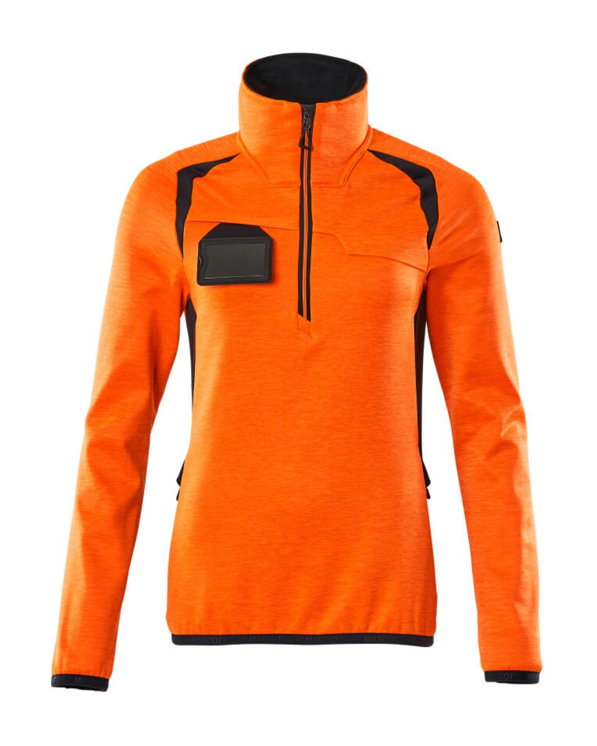 MASCOT Accelerate Safe Fleecejacke mit kurzem Reißverschluss (Damen) in Hi-Vis Orange/Schwarzblau – Vorderansicht