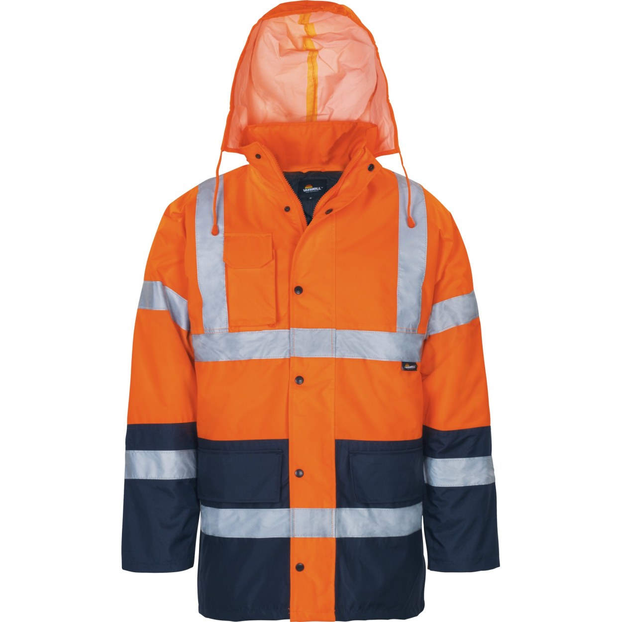 Vizwell Warnschutz-Parka VWJK05 in Leuchtorange-Marine – Vorderansicht