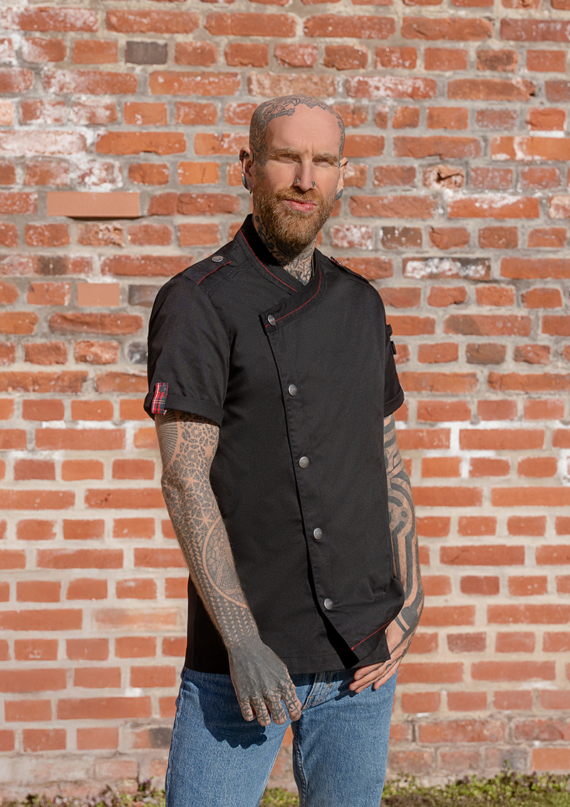 Kurzarm Herrenkochjacke ROCK CHEF®-Stage2 in Schwarz – Modellansicht