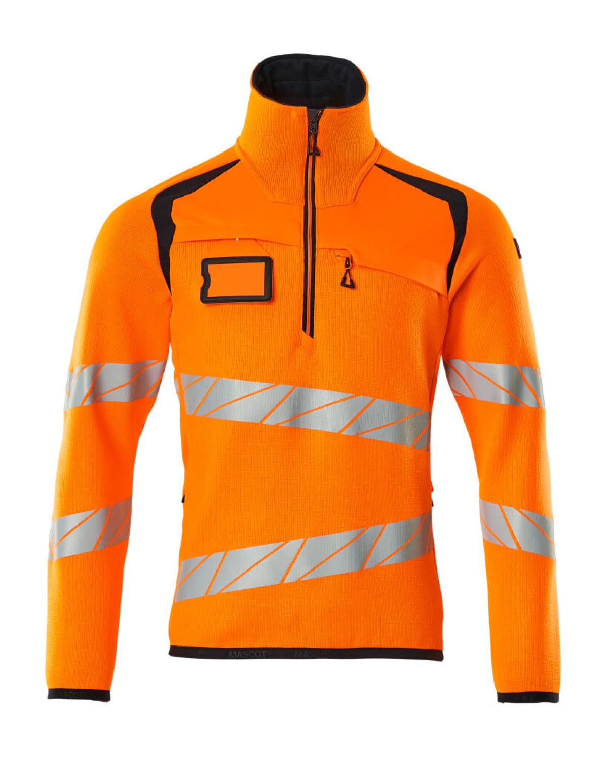 MASCOT Accelerate Safe Strickpullover mit kurzem Reißverschluss in Hi-Vis Orange/Schwarzblau – Vorderansicht