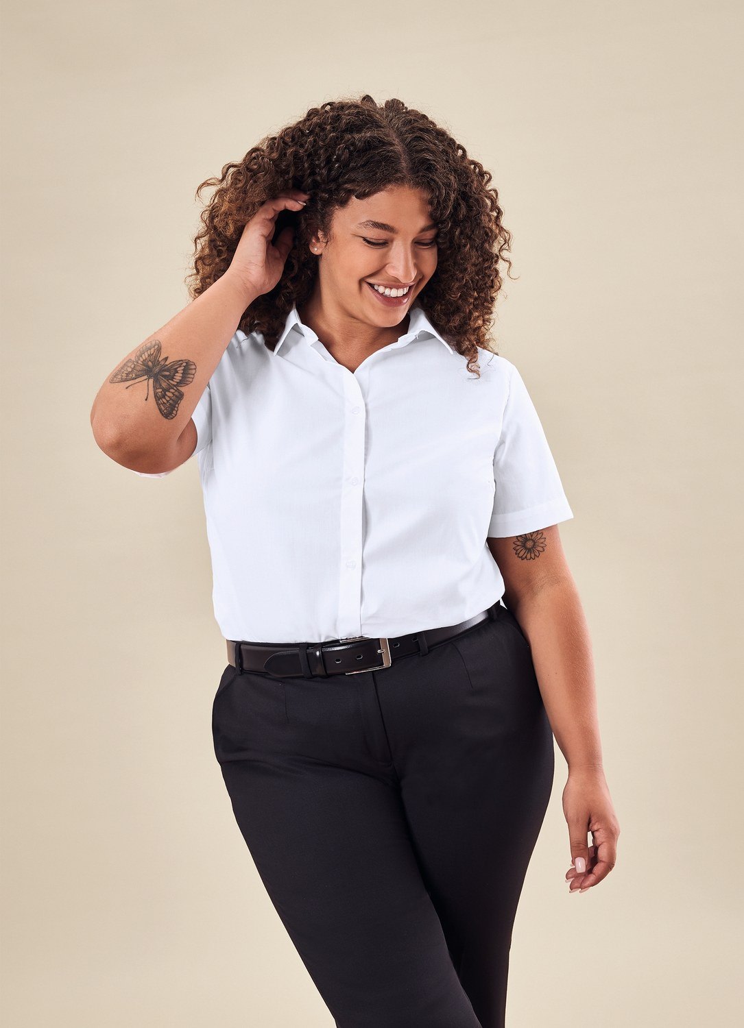 Greiff Damen-Bluse 1/2 RF Simple in Weiß – Modellansicht
