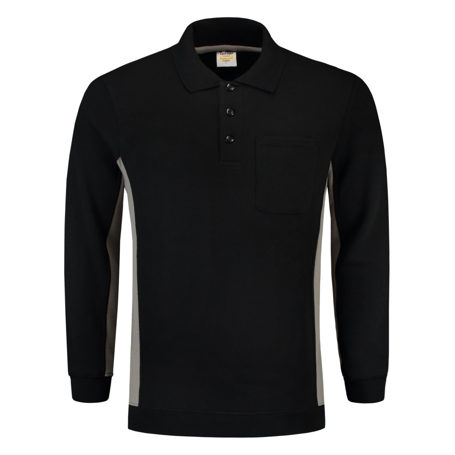 TRICORP Sweatshirt Polokragen Bicolor Brusttasche in Black-Grey – Vorderansicht