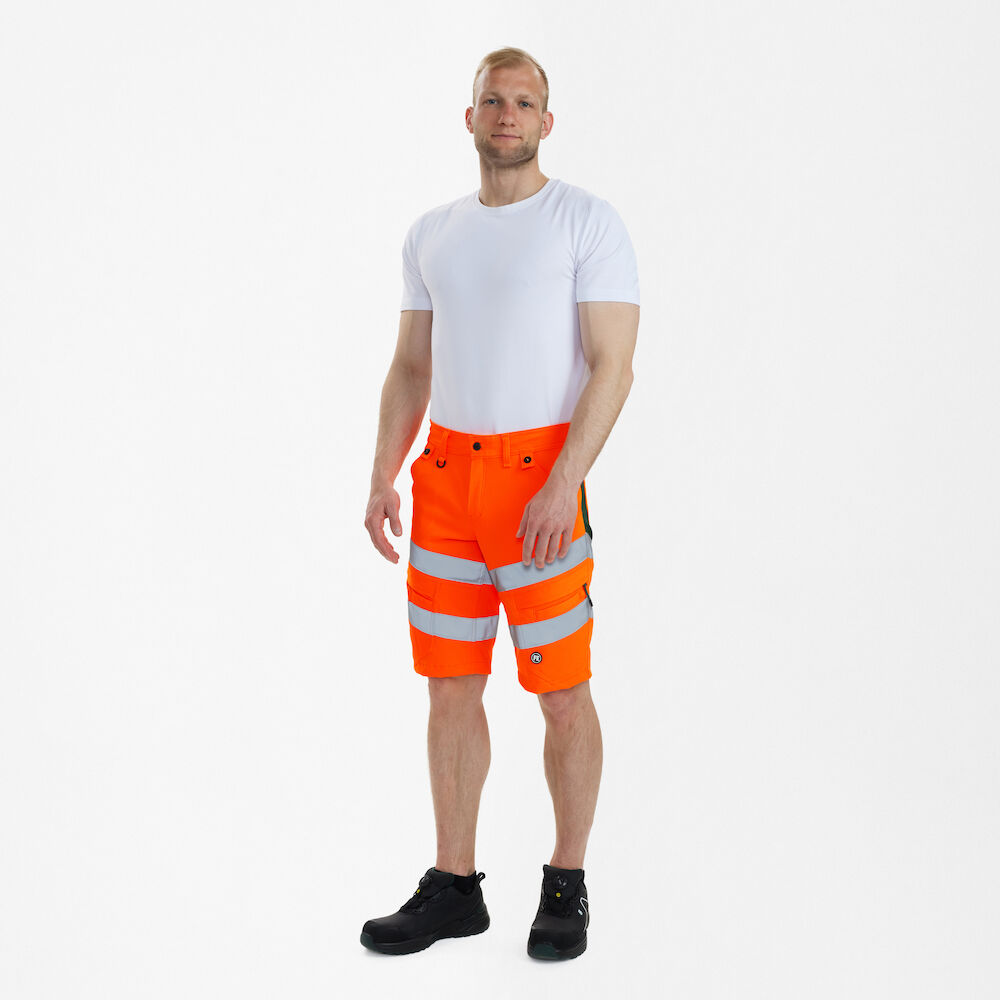 ENGEL Safety 6546-314 Arbeitsshorts mit 2-Wege-Stretch in Orange/Grün – Modellansicht
