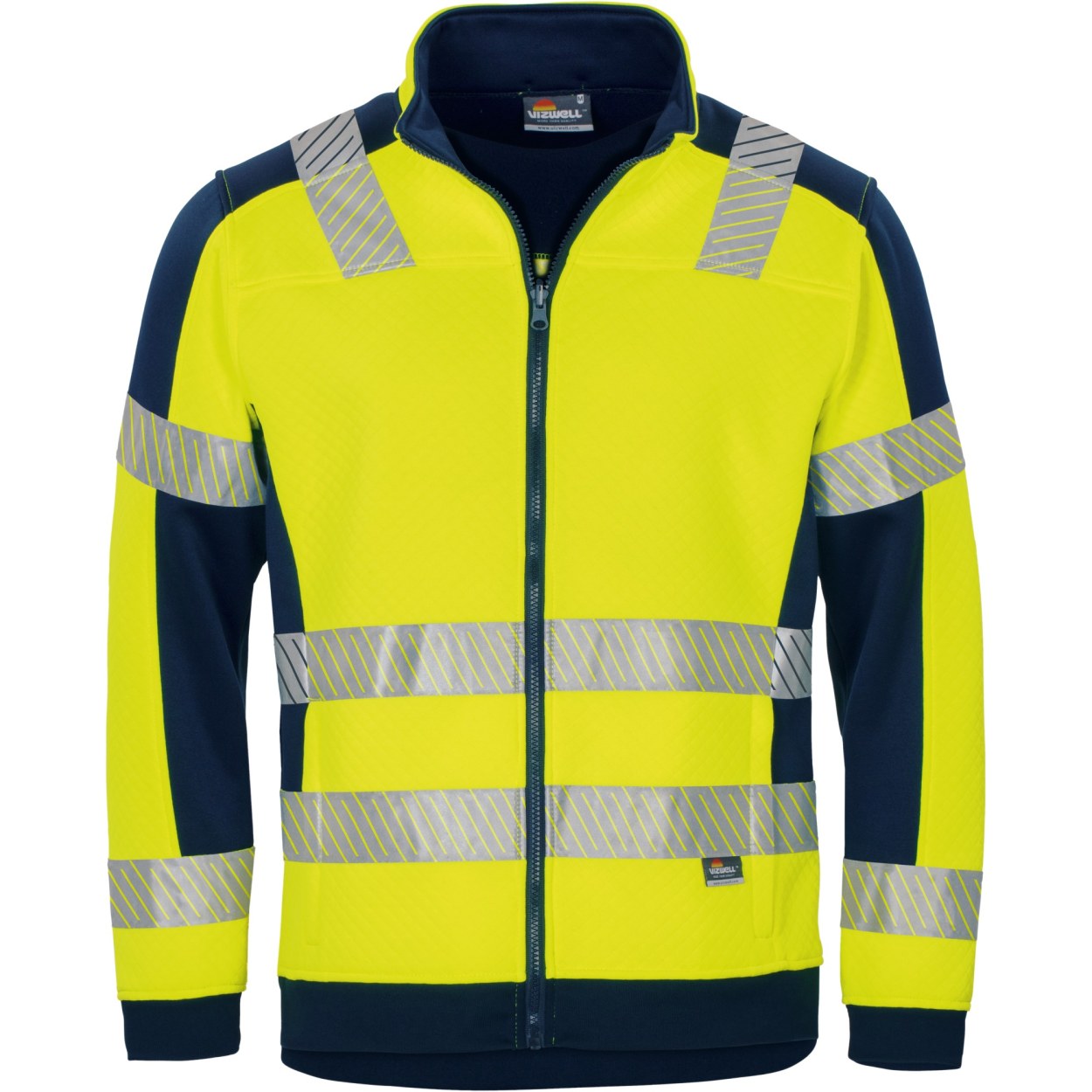 Vizwell Warnschutz-Stepp-Innenjacke VWFC62 in Leuchtgelb-Marine – Vorderansicht