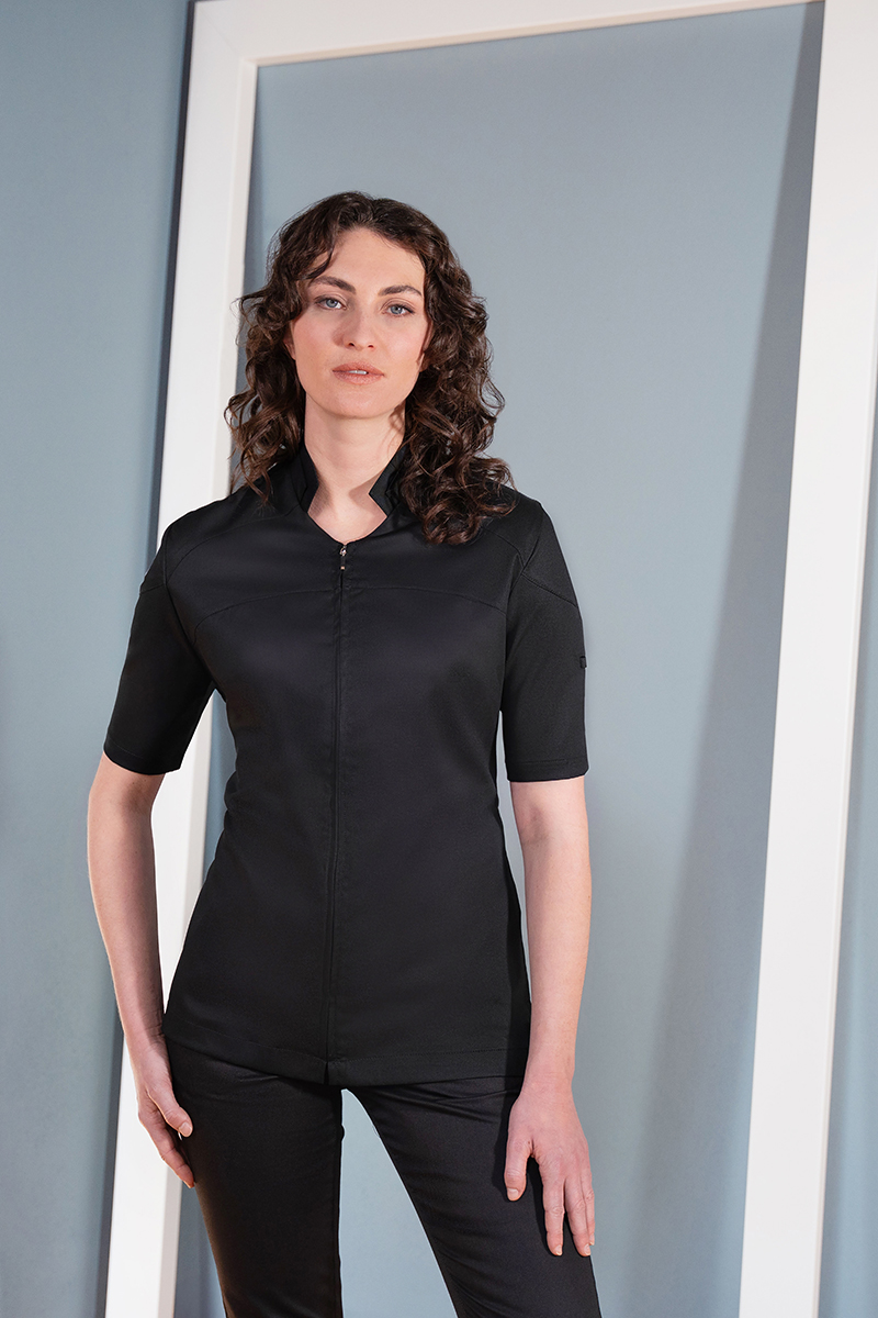 Kurzarm Damenkochjacke DIAMOND CUT® Excellence in Schwarz – Modellansicht