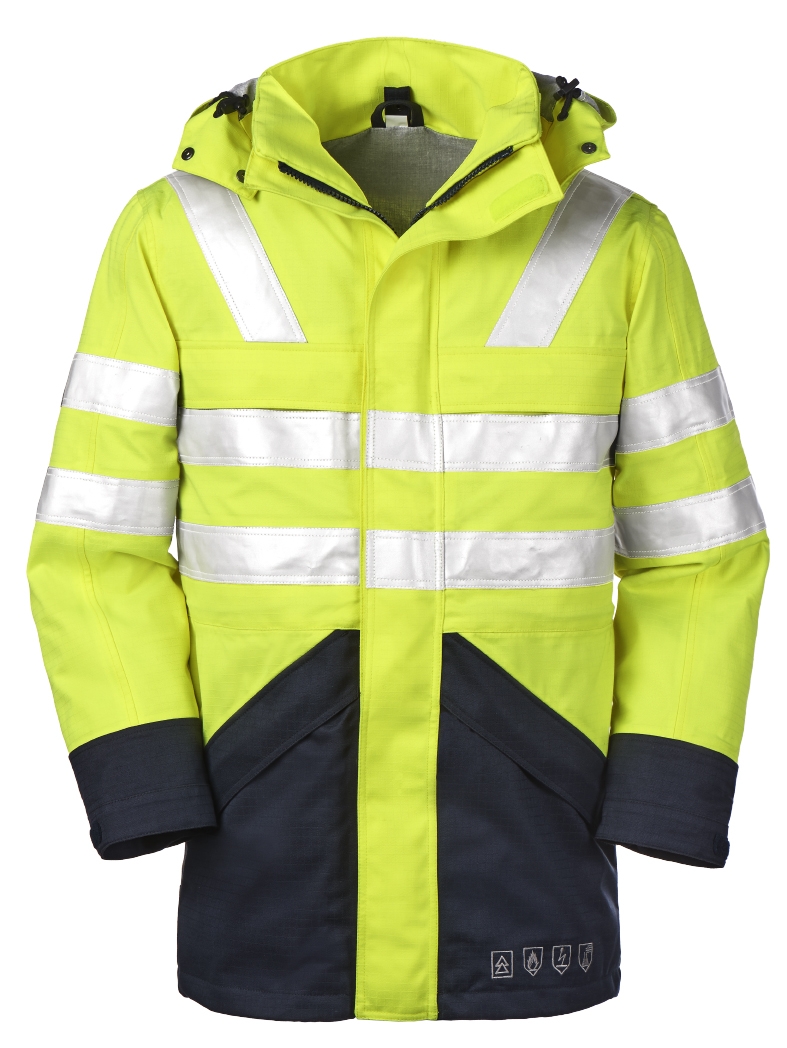 4PROTECT® Multinorm-Warn-Wetterschutz-Jacke EDMONTON in Leuchtgelb/Navy – Vorderansicht