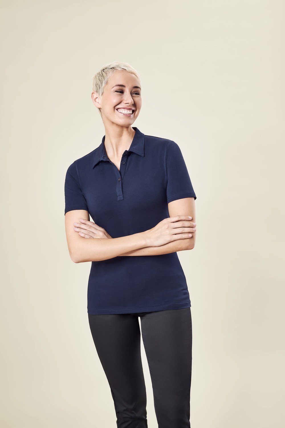 Greiff Damen-Poloshirt RF Shirts in Marine – Modellansicht