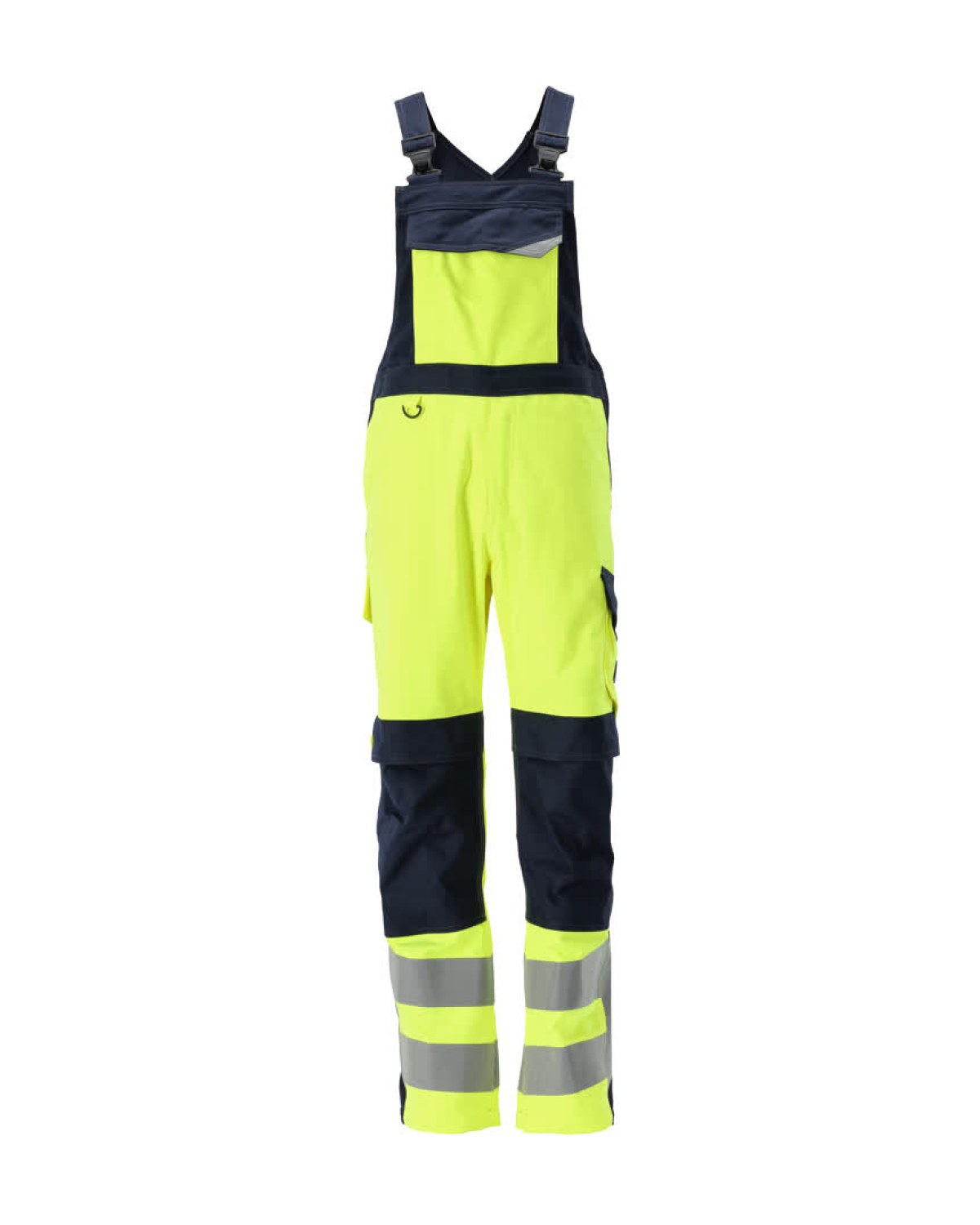 MASCOT Davos Latzhose mit Knietaschen in Hi-Vis Gelb/Schwarzblau – Vorderansicht