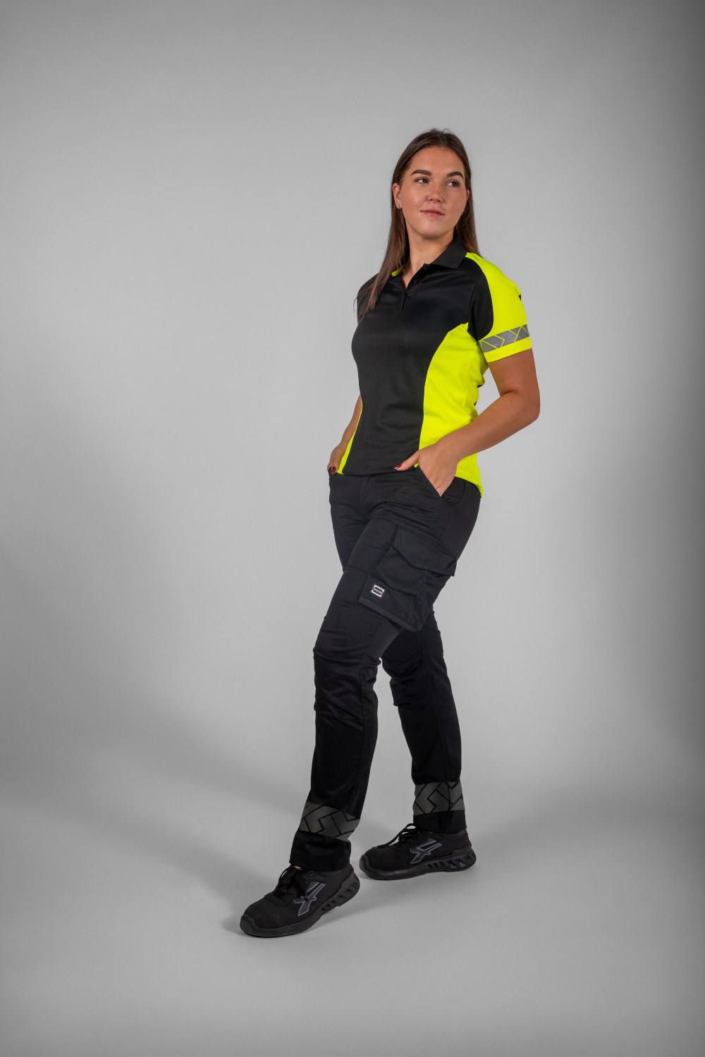 TRICORP Poloshirt Reflective Redefined Damen in Black-Fluoryellow – Modellansicht
