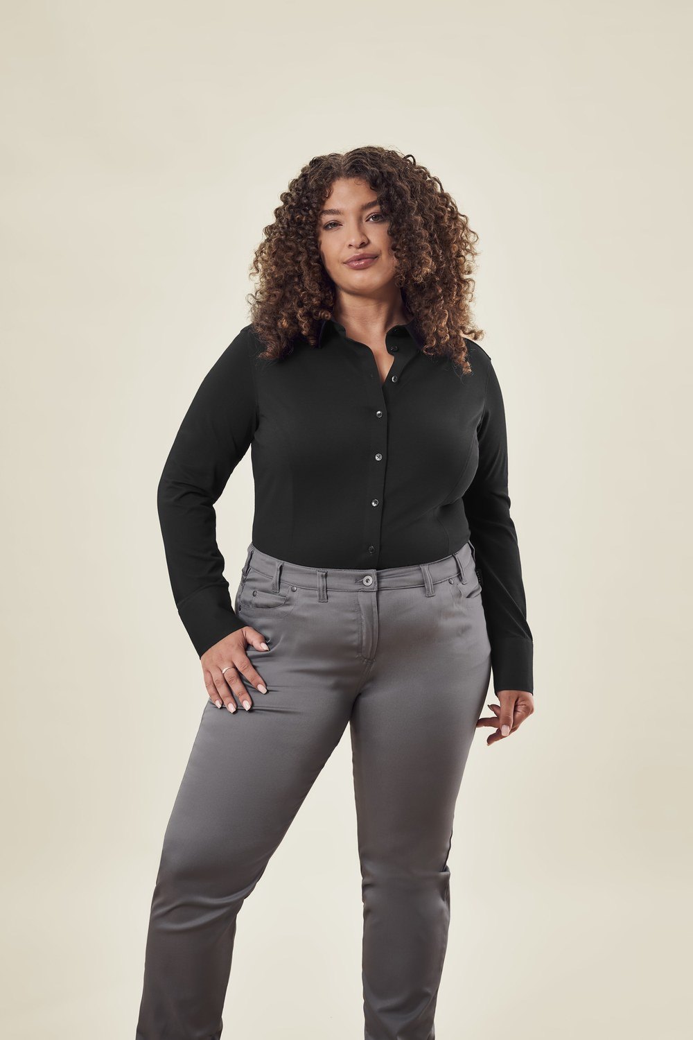 Greiff Damen-Jerseybluse 1/1 RF Casual in Schwarz – Modellansicht