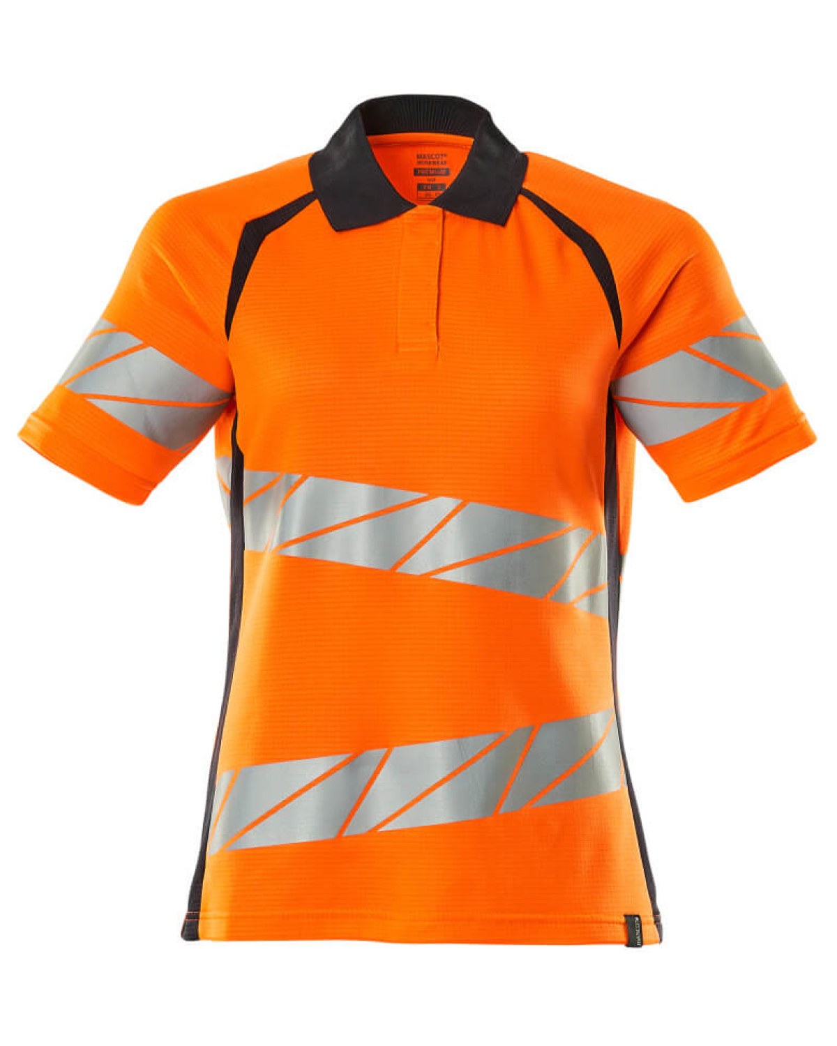 MASCOT Accelerate Safe Polo-Shirt (Damen) in Hi-Vis Orange/Schwarzblau – Vorderansicht