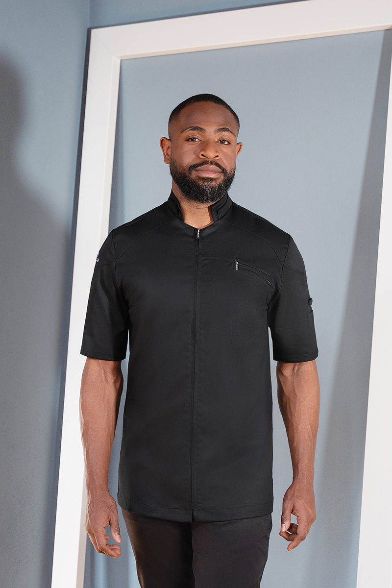 Kurzarm Herrenkochjacke DIAMOND CUT® Excellence in Schwarz – Modellansicht