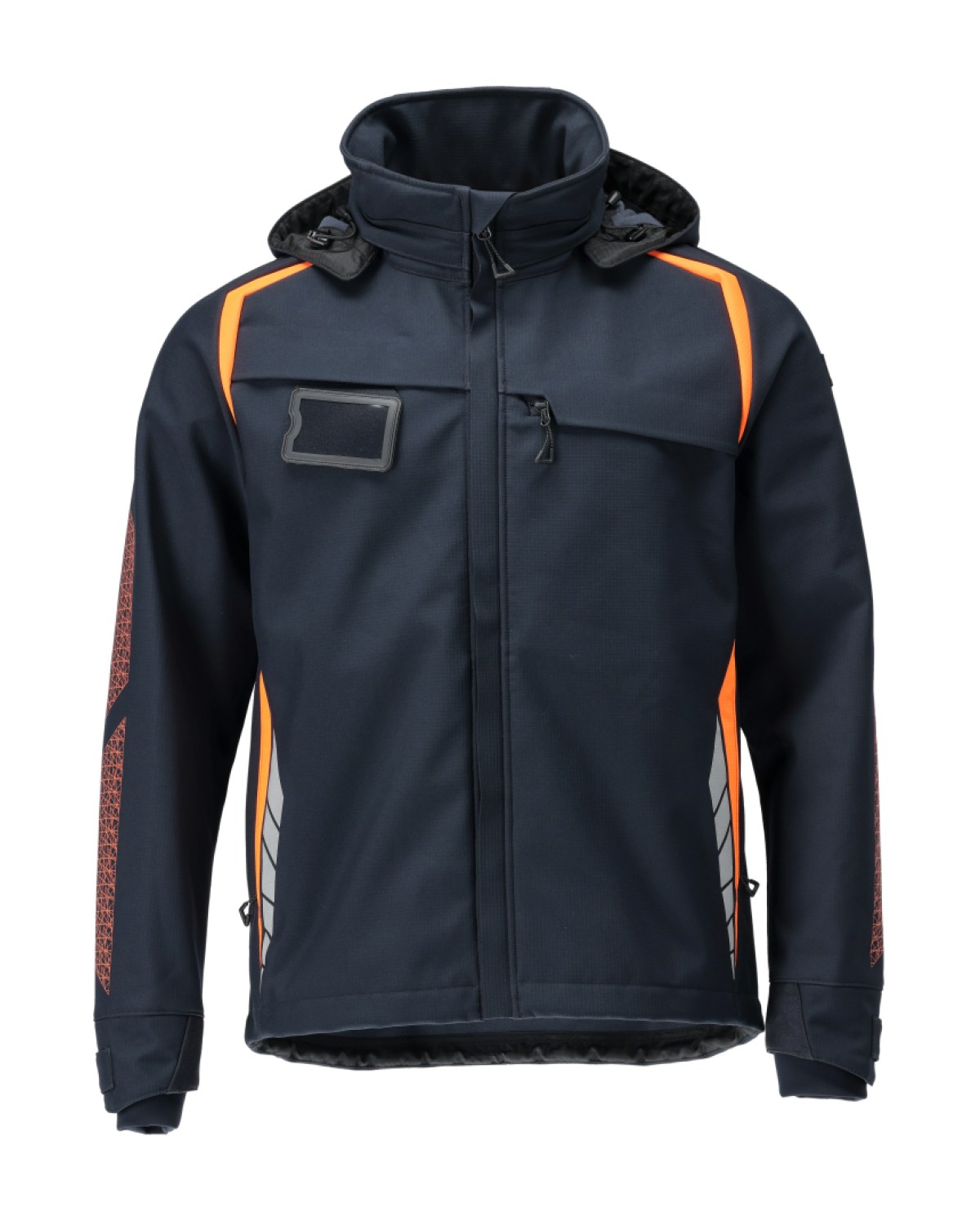 MASCOT Accelerate Safe Softshelljacke mit Kapuze in Schwarzblau/Hi-Vis Orange – Vorderansicht