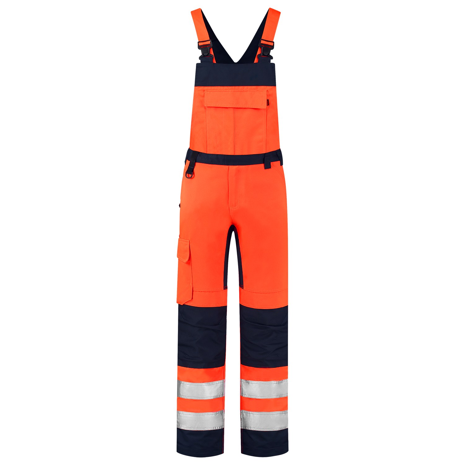 TRICORP Warnschutz Latzhose Bicolor in Fluororange-Ink – Vorderansicht