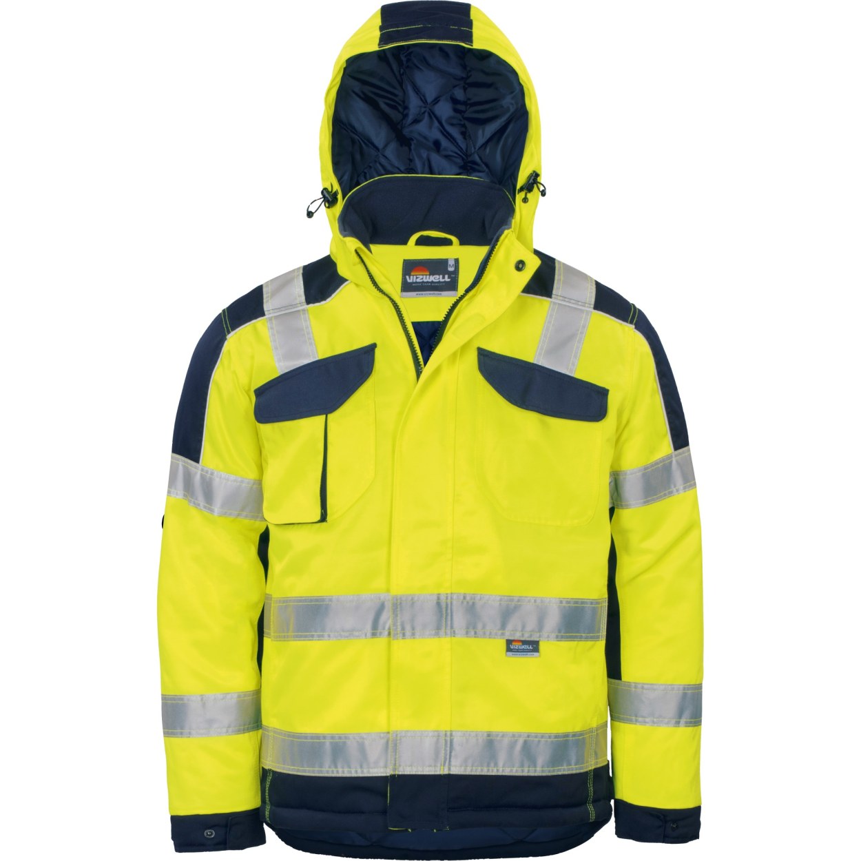 Vizwell Warnschutz-Winter-Arbeitsjacke VWT153 in Leuchtgelb-Marine – Vorderansicht