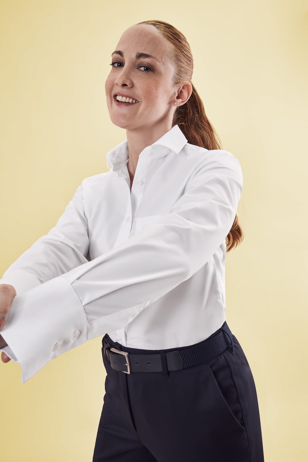 Greiff Damen-Bluse 1/1 CF Basic in Weiß – Modellansicht