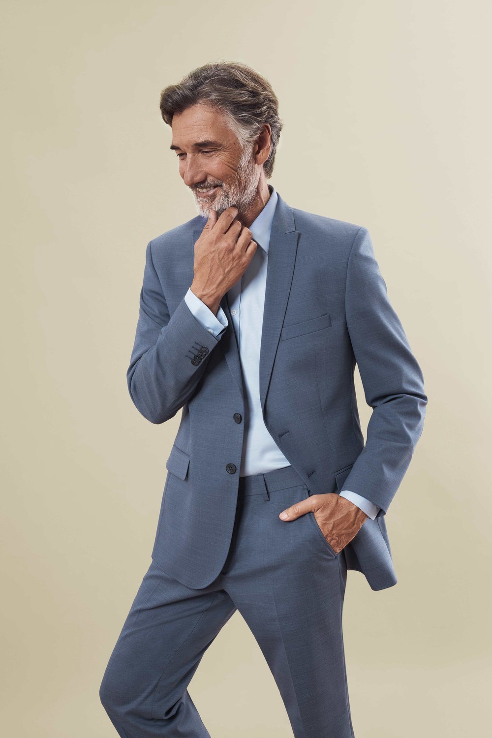Greiff Herren-Sakko RF Modern 37.5 in Pinpoint Mittelblau – Modellansicht