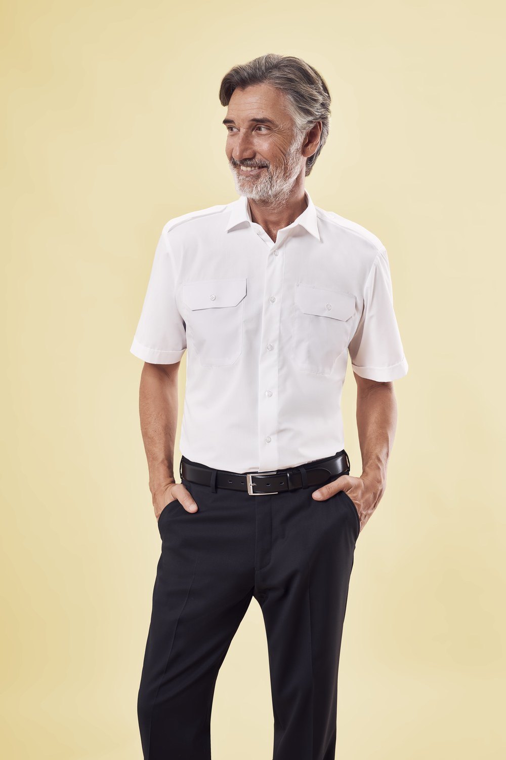 Greiff Herren-Pilothemd 1/2 RF Simple in Weiß – Modellansicht