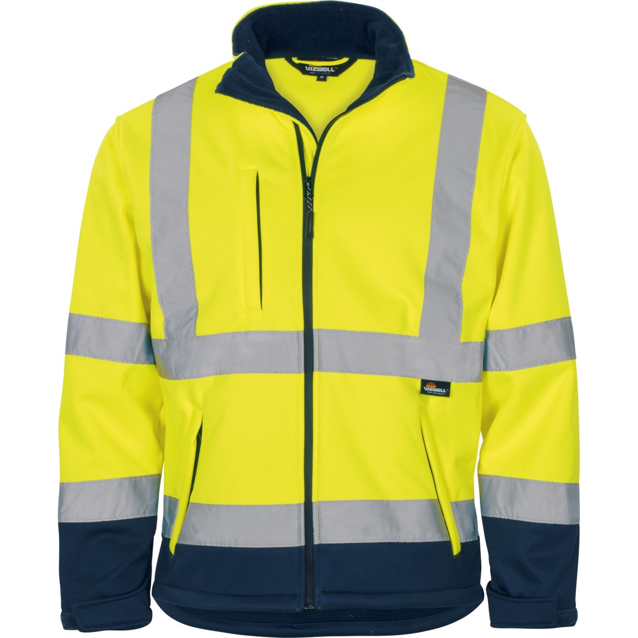 Vizwell Warnschutz-Softshelljacke VW135 in Leuchtgelb-Marine – Vorderansicht