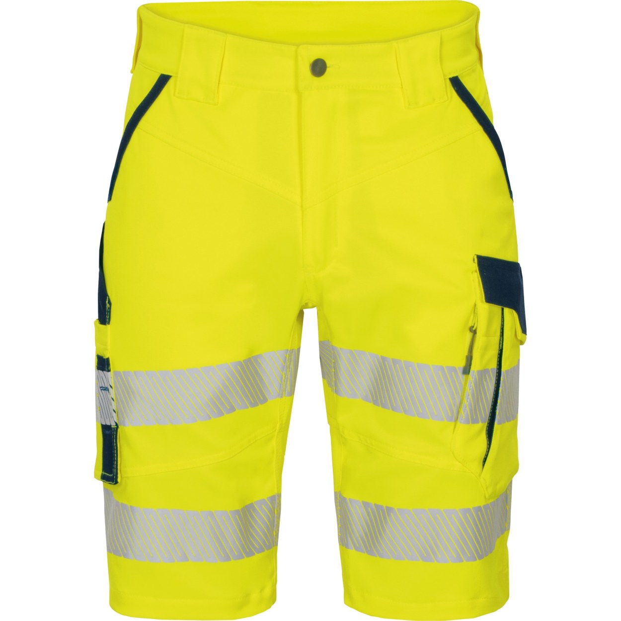 Vizwell Warnschutz-Short Flex HiVis VWT192 in Leuchtgelb-Marine – Vorderansicht