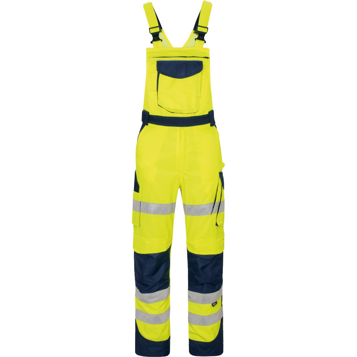 Vizwell Warnschutz-Latzhose Signal VWTC115 in Leuchtgelb-Marine – Vorderansicht