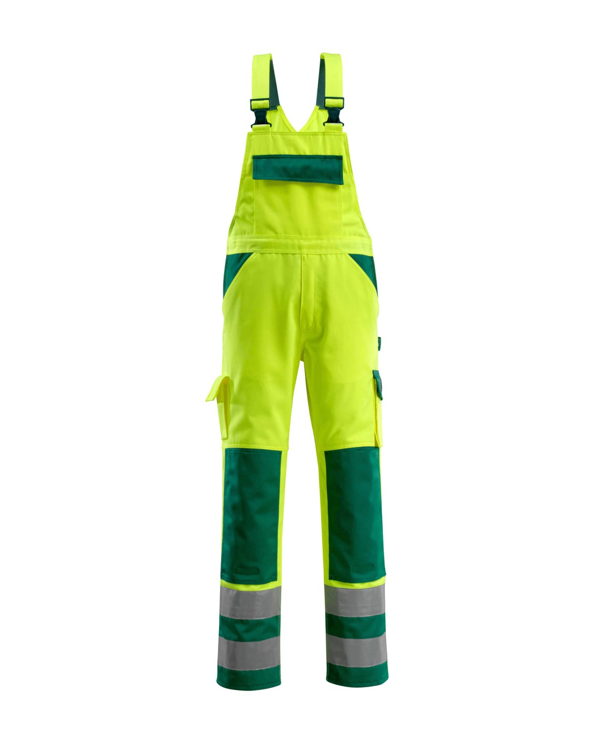 MASCOT Barras Latzhose mit Knietaschen in Hi-Vis Gelb/Grün – Vorderansicht
