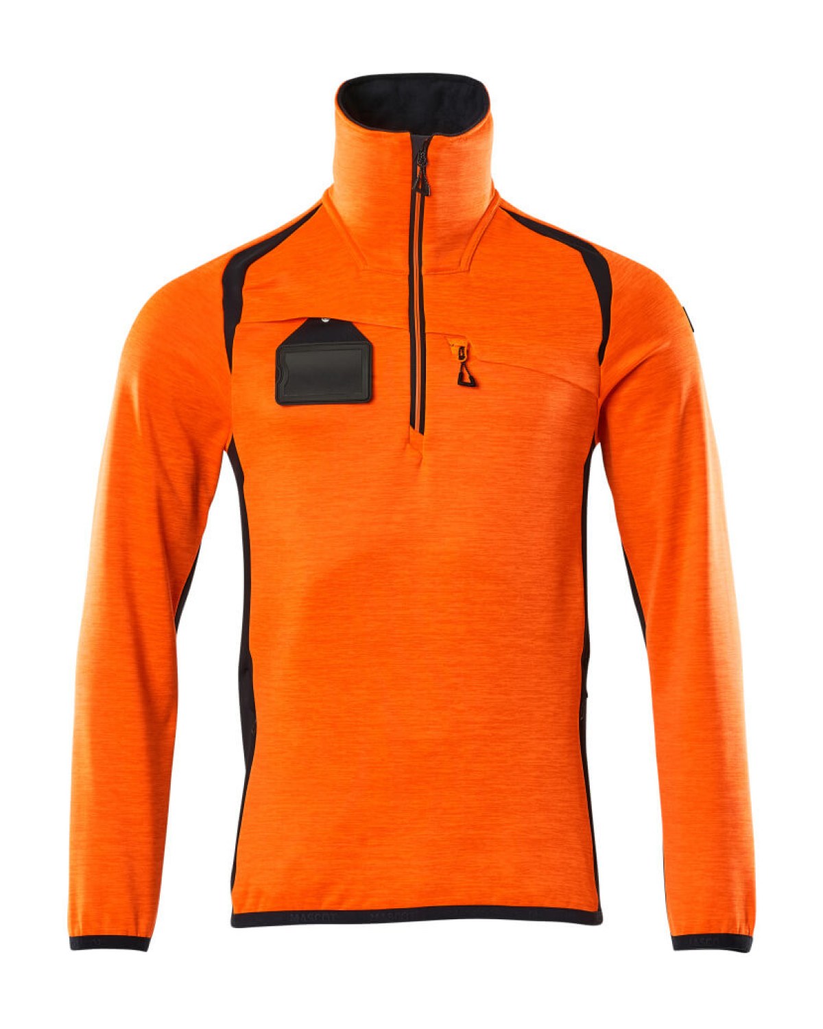 MASCOT Accelerate Safe Fleecejacke mit kurzem Reißverschluss in Hi-Vis Orange/Schwarzblau – Vorderansicht